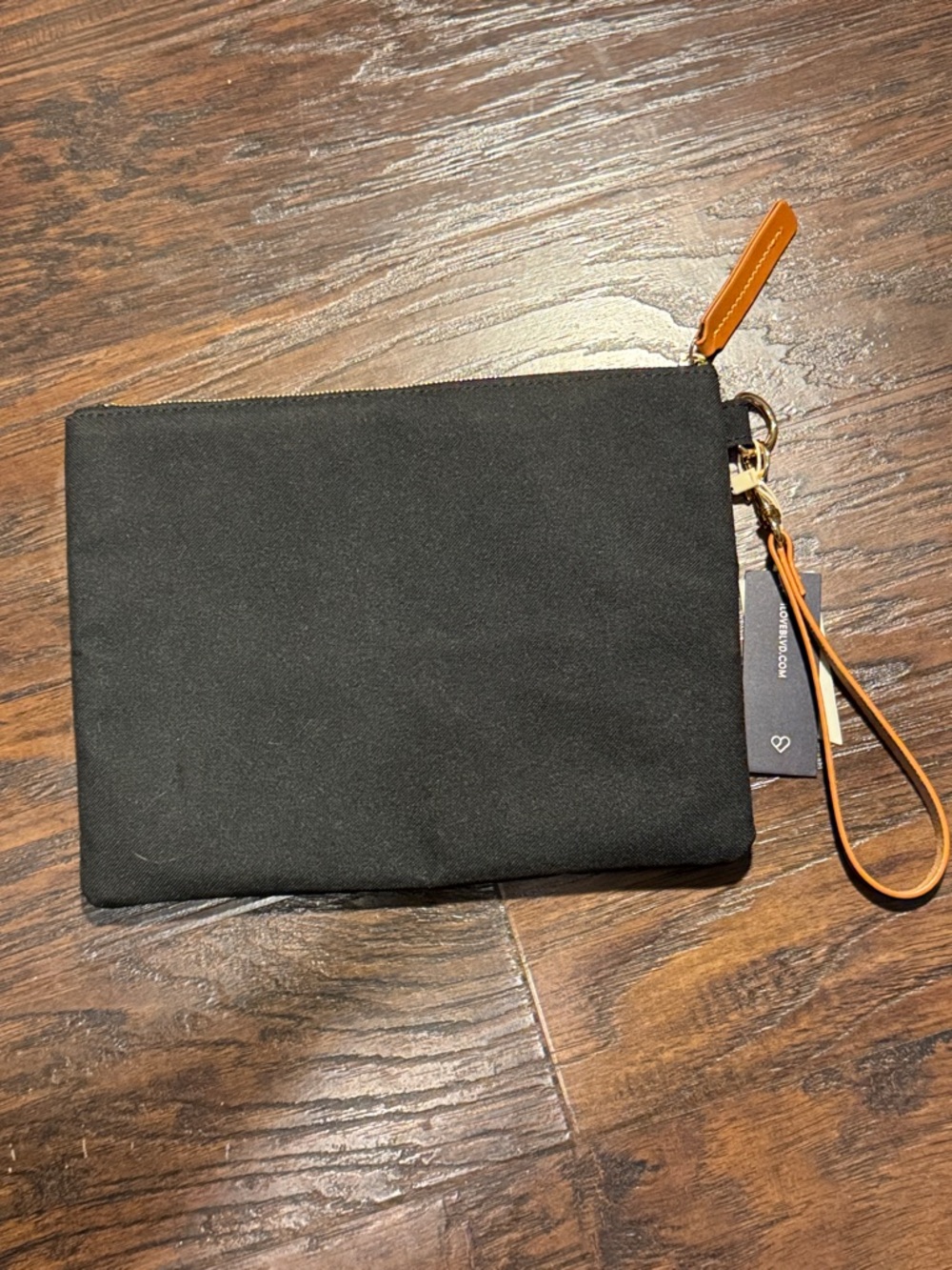 Boulevard Black Canvas Wristlet Clutch with Leather Tan Strap